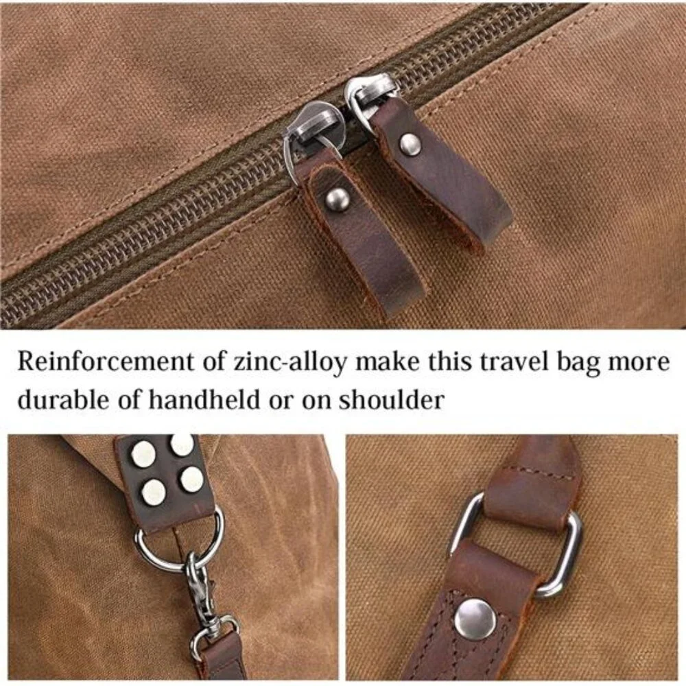Oversized Travel Duffel Bag Waterproof Canvas Genuine Leather Weekend bag